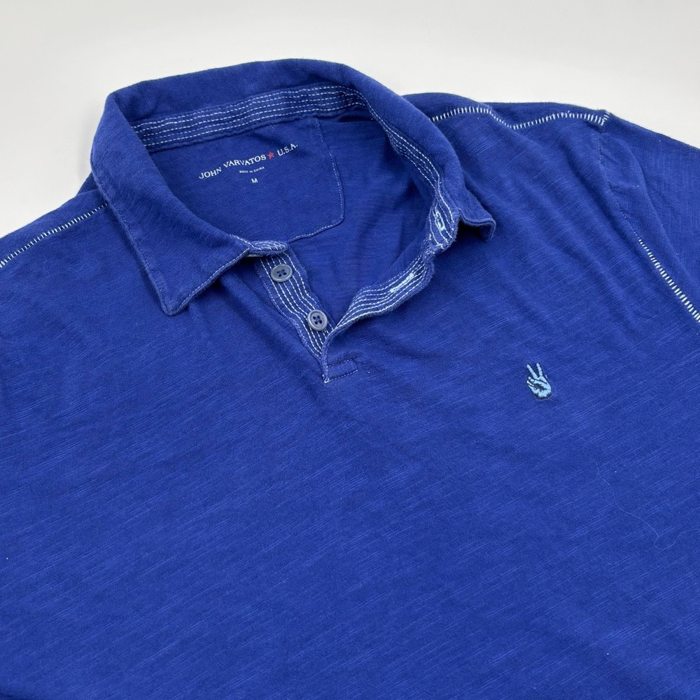 John Varvatos Men's M Blue Peace Short Sleeve Polo